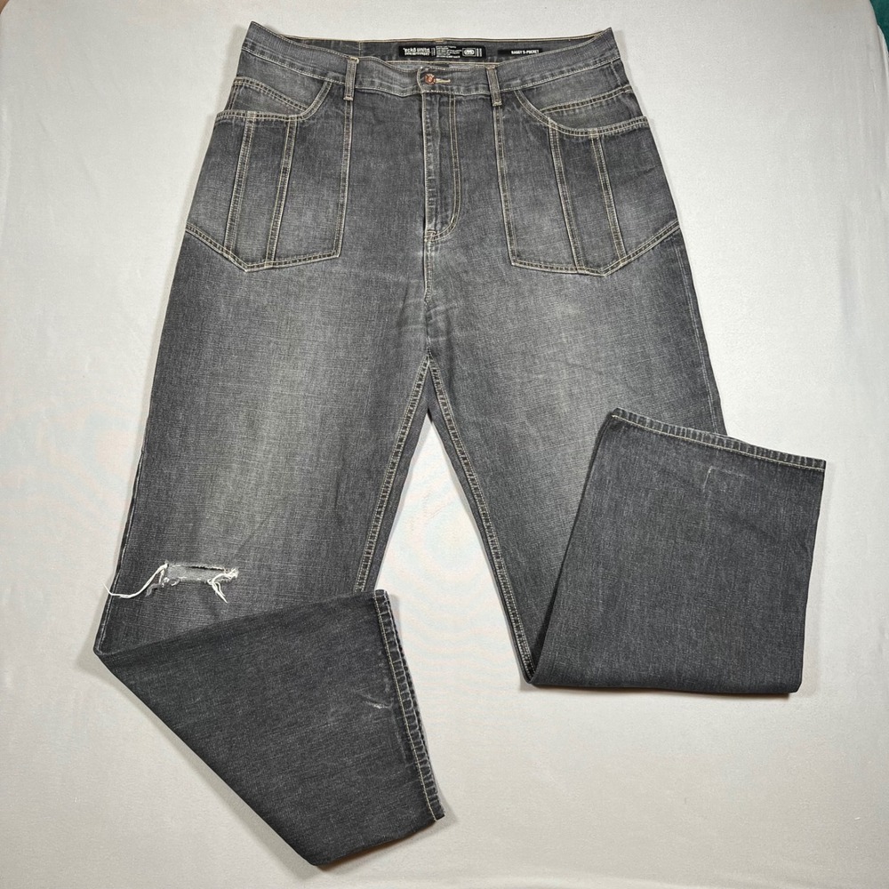Ecko Unltd Baggy 5-Pocket Jeans Size 40 Faded Black Wide Leg Streetwear Denim